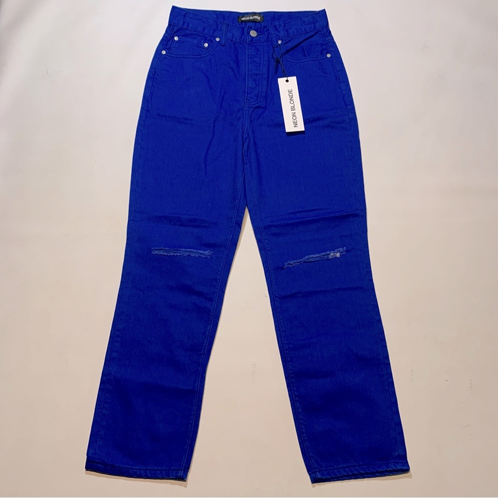 Neon Blonde Jeans Women Size 27 Button Fly Straight Leg Cara Distressed Blue New